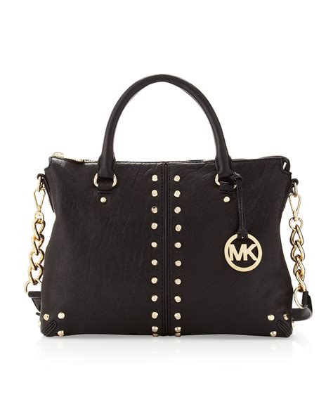 michael kors black tube handbag|Michael Kors black studded bag.